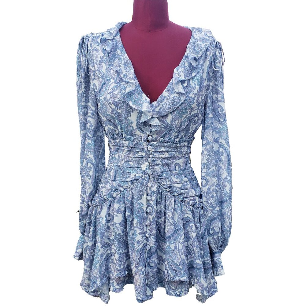 For Love And Lemons Blue Paisley Mini Dress